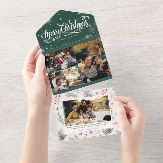 Invitation Tout En Un Rustique hiver neigeux | Christmas Photo Collage (Déchirure)