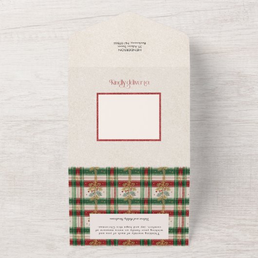 Invitation Tout En Un Rustique Joyeux Noël Botanique Plaid 2 Photo (Dehors)