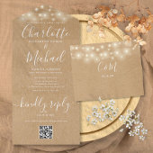 Invitation Tout En Un Rustique Kraft String lights QR Code Mariage