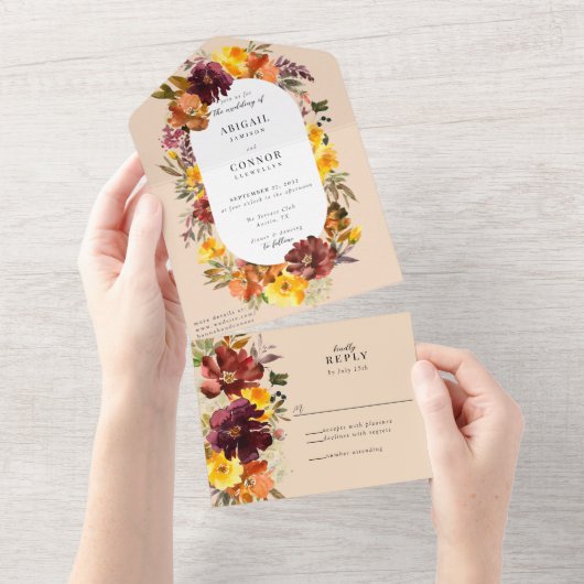 Invitation Tout En Un Rustique Marsala Brûlé Orange Chute Wreath Tout En (Déchirure)