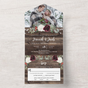 Invitation Tout En Un Rustique Noël hiver Mariage photo