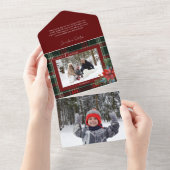 Invitation Tout En Un Rustique Noël Plaid avec Poinsettia & Pine Photo (Déchirure)
