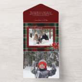 Invitation Tout En Un Rustique Noël Plaid avec Poinsettia & Pine Photo (À l'intérieur)