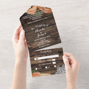 Invitation Tout En Un Rustique Orange Rose de chute Vintage de dentelle