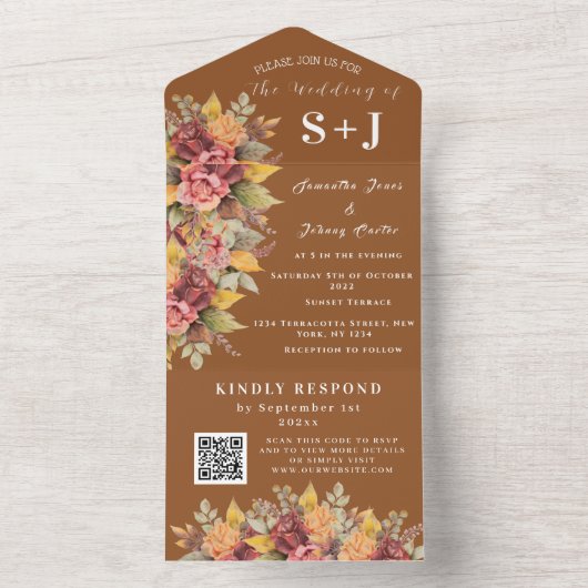 Invitation Tout En Un Rustique Orange Terracotta Automne Boho Mariage RS (À l'intérieur)