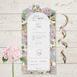 Invitation Tout En Un Rustique Pastel Hydrangeas Arche Blanche Pas de dî<br><div class="desc">IL EST ÉGALEMENT DISPONIBLE AVEC UN CODE QR À ANALYSER DANS LA ZONE RSVP OU SANS OPTIONS DE SÉLECTION DE DÎNER. Cette conception simple mais élégante d'invitation de mariage dispose d'un bel arrière - plan hydrangea floral de rose poussiéreux, doux bleu perwinkle et violets avec verdure sur un arrière -...</div>