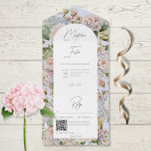 Invitation Tout En Un Rustique Pastel Hydrangeas Periwinkle Arch Code QR
