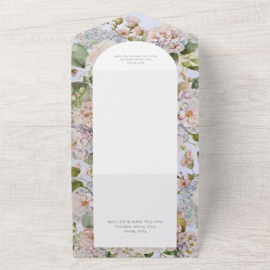 Invitation Tout En Un Rustique Pastel Hydrangeas Périwinkle Arch Dîner (Dehors)