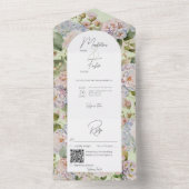 Invitation Tout En Un Rustique Pastel Hydrangeas Sage Green Arch Code QR (À l'intérieur)