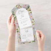 Invitation Tout En Un Rustique Pastel Hydrangeas Sage Green Arch Dîner (Déchirure)
