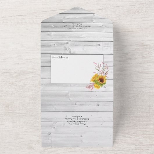 Invitation Tout En Un Rustique Pays Grange Mariage Tournesol Tout en un  (Dehors)