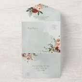 Invitation Tout En Un Rustique Peach Rust & Sage Green Floral QR Code (Dehors)