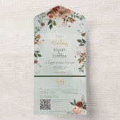 Invitation Tout En Un Rustique Peach Rust & Sage Green Floral QR Code (À l'intérieur)