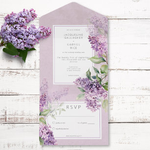 Invitation Tout En Un Rustique Romantique Lilas Violet et Sauge Sans Dîn