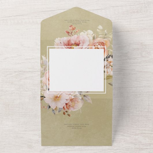 Invitation Tout En Un Rustique Romantique Rose & Blush Rose Dîner Vert (Dehors)