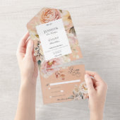 Invitation Tout En Un Rustique Romantique Rose & Blush Rose Pêche Pas De (Déchirure)