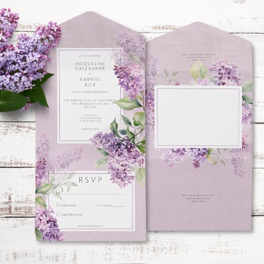 Invitation Tout En Un Rustique Romantique Violet & Sage Lilacs Pas de dî