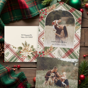 Invitation Tout En Un Rustique rouge vert plaid avec Holly Arch 1 photo
