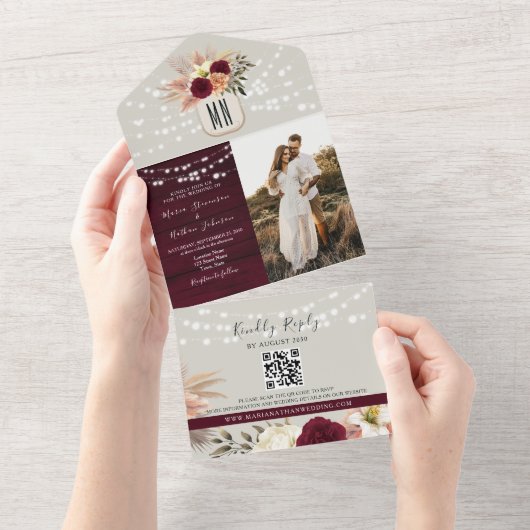 Invitation Tout En Un Rustique String éclaire le Mariage Bourgogne (Déchirure)