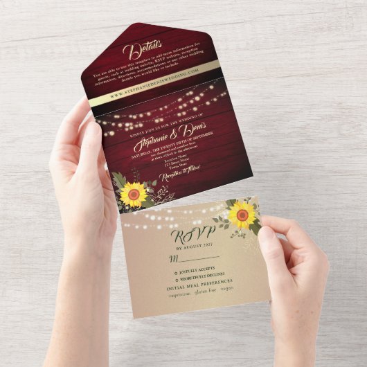Invitation Tout En Un Rustique String éclaire Mariage de tournesol borde (Déchirure)