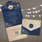 Invitation Tout En Un Rustique String éclat Mariage bleu marine