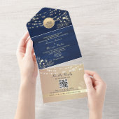 Invitation Tout En Un Rustique String éclat Mariage bleu marine (Déchirure)