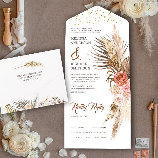 Invitation Tout En Un Rustique Terme Floral Boho Pampas Mariage herbe