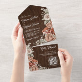 Invitation Tout En Un Rustique Terracotta Floral Grange Bois QR Code Mar (Déchirure)