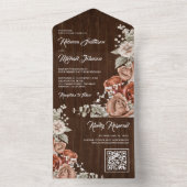 Invitation Tout En Un Rustique Terracotta Floral Grange Bois QR Code Mar (À l'intérieur)