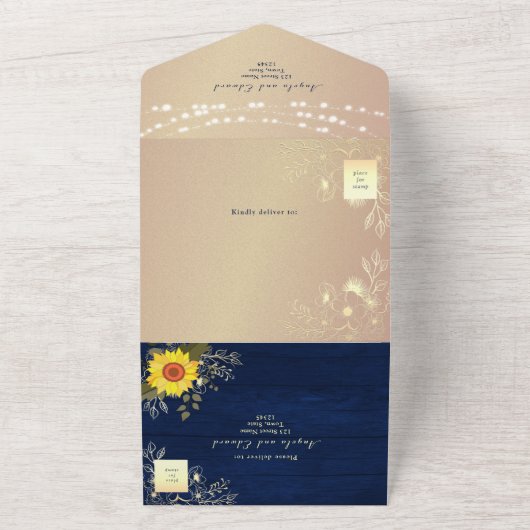 Invitation Tout En Un Rustique Tournesol String lumière Mariage Invitati (Dehors)