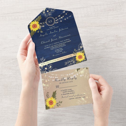Invitation Tout En Un Rustique Tournesol String lumière Mariage Invitati (Déchirure)