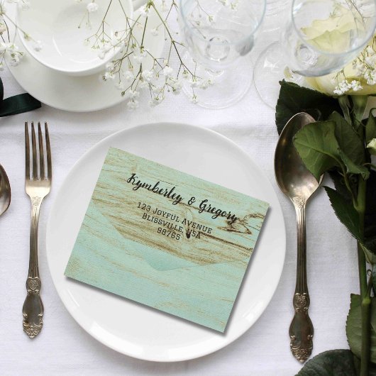 Invitation Tout En Un Rustique Turquoise Patiné Bois QR Code Photo