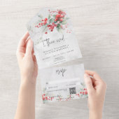 Invitation Tout En Un Rustique Winter Holly & Pine Mariage QR Code (Déchirure)