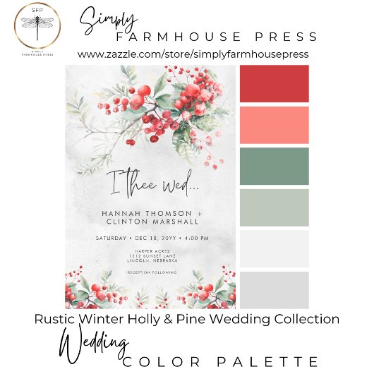 Invitation Tout En Un Rustique Winter Holly & Pine Mariage QR Code