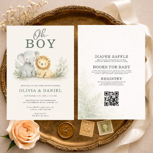 Invitation Tout en Un Safari Animaux Couples Baby Shower