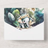 Invitation Tout En Un Safari aventure joli éléphant jungle verdure (Verso)