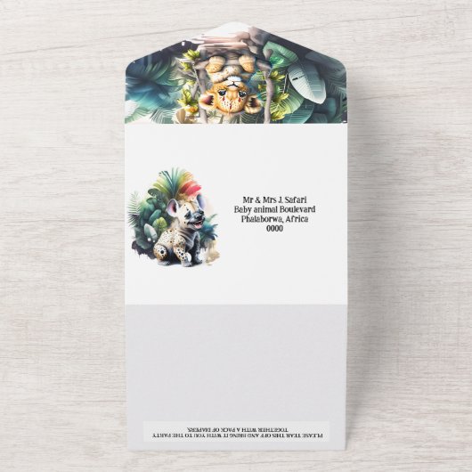 Invitation Tout En Un Safari aventure mignon animaux sauvages jungle ver (Dehors)