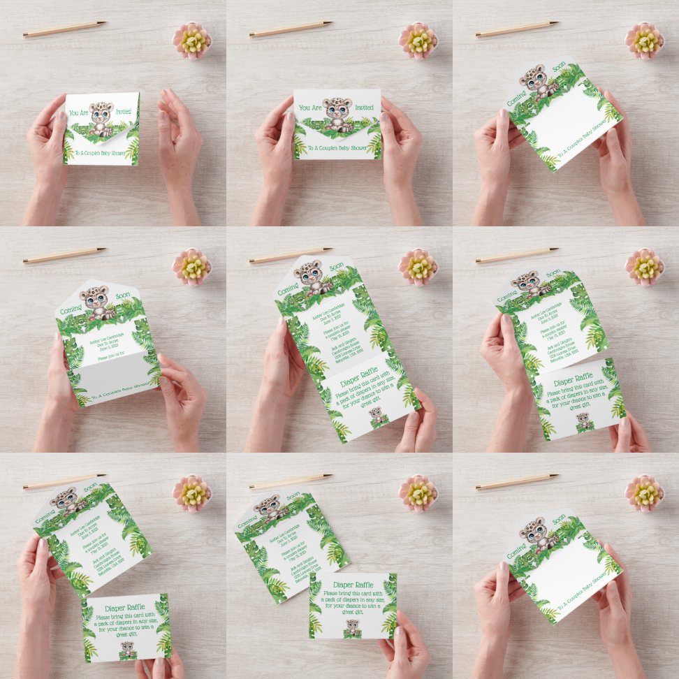 Invitation Tout En Un Safari Jungle Baby shower Tous en une invitation