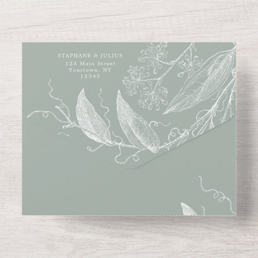 Invitation Tout En Un Sage botanique vert tout en un mariage Inviter (Verso)