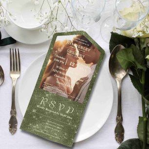 Invitation Tout En Un Sage d'olive rustique Faux Burlap Twinkle Stars Ph