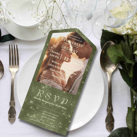 Invitation Tout En Un Sage d'olive rustique Faux Burlap Twinkle Stars Ph