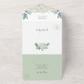Invitation Tout En Un Sage géométrique Vert verdure & Roses blanches Rus (Dehors)