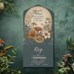 Invitation Tout En Un Sage Green Art Nouveau Alphonse Mucha Mariage