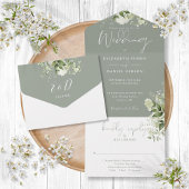 Invitation Tout En Un Sage Green Botanical Greenery Monogram Mariage