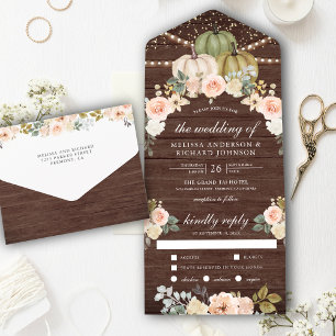 Invitation Tout En Un Sage Green Citrouille Dusty Peach Floral Bois Mari