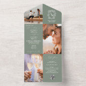 Invitation Tout En Un Sage Green Crest Monogramme 3 Photo QR Code Mariag (À l'intérieur)