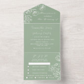Invitation Tout En Un Sage Green Élégant Mariage Floral Moderne (À l'intérieur)