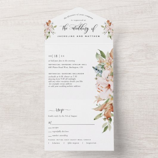 Invitation Tout En Un Sage Green et les fleurs terrestres Mariage déchir (À l'intérieur)