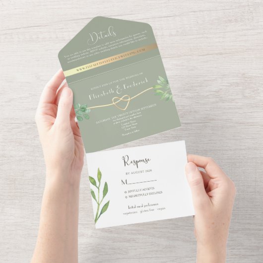 Invitation Tout En Un Sage Green Eucalyptus Mariage botanique (Déchirure)