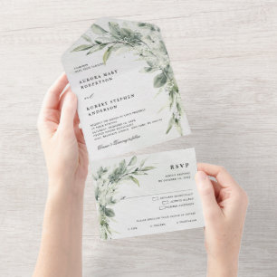 Invitation Tout En Un Sage Green Eucalyptus Minimaliste Mariage botaniqu